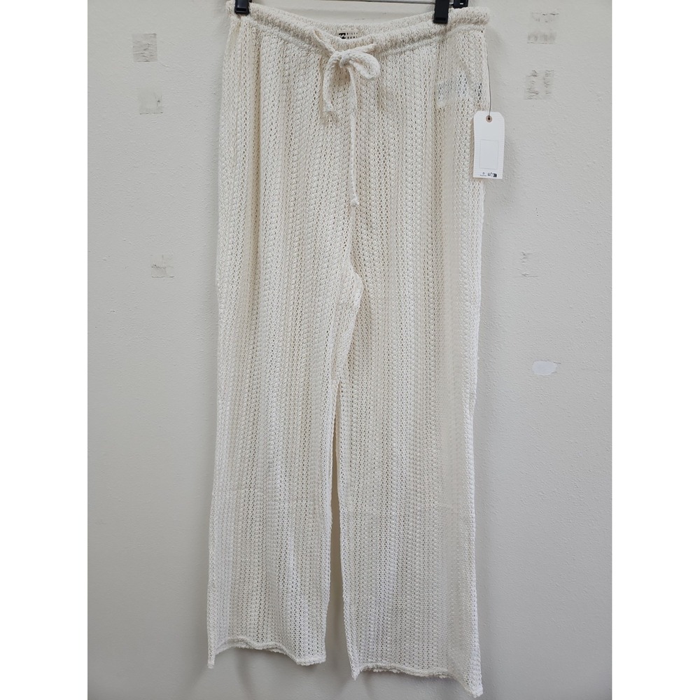 Billabong Crochet Beach Pants Large  Cream Wide Leg Swim Cover Up NWT